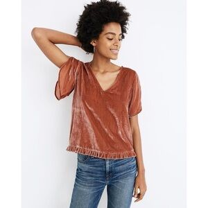 Madewell Blouse Velvet Tulip-Sleeve Ruffle Top V-neck M
